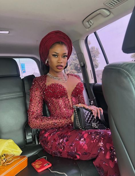 Elegant Asoebi Lace Styles, Asoebi Styles 2024, Wine Asoebi, Yoruba Fashion, Nigerian Traditional Dresses, Nigerian Lace Dress, Gele Styles, Nigerian Dress Styles, Aso Ebi Lace Styles