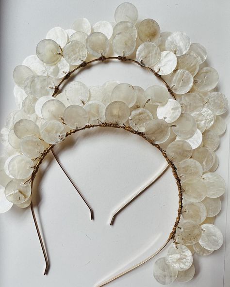 Our moonbeam crown, glowing hand wired discs of capiz shells to illuminate you 🤍 Shell Crowns, Capiz Shell, Traditional Bride, Handmade Accessories, Coco Chanel, Costume Design, Diy And Crafts, Bespoke, Shells