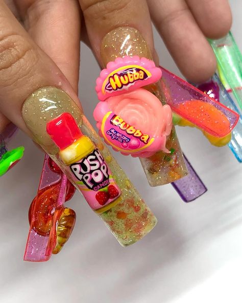 Candy Nails Designs, Push Pop Candy, Candy Nail Art, Candy Business, Food Nails, Dried Candy, Pretty Nail Designs, Crazy Nails, Really Cute Nails