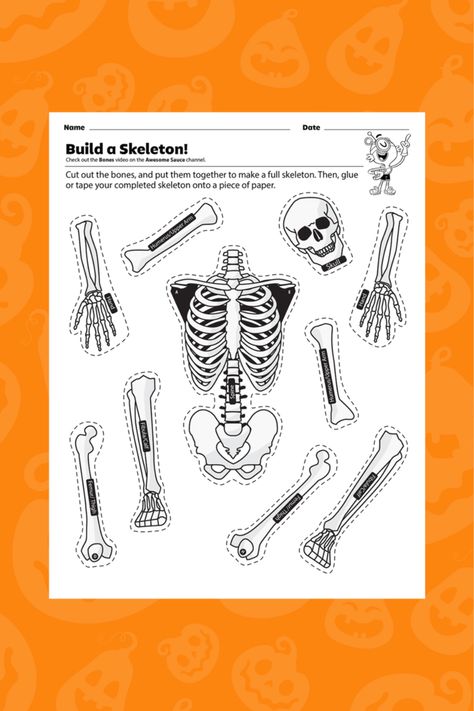 Build a skeleton puzzle with bone parts. Funnybones Activities, Build A Skeleton, Relay Games, Fall Lesson Plans, Halloween Lesson, Fall Lessons, Skeletal System, Skeleton Bones, Skull Hand