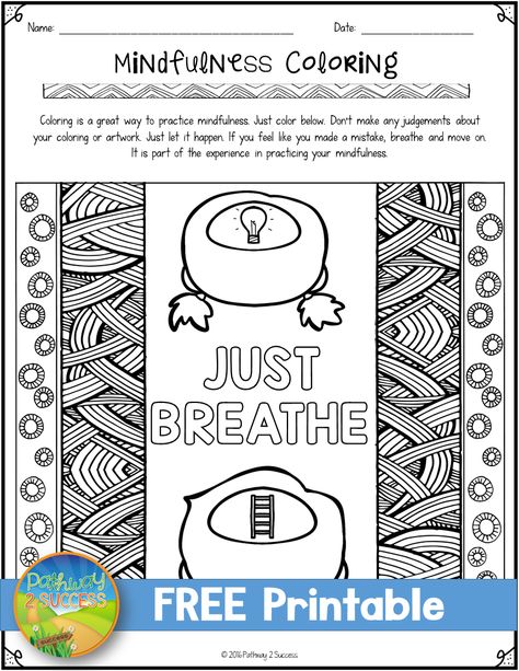 Simple and free mindfulness coloring pages to help with self-regulation! Mindfulness Coloring, Mindfulness Colouring, Counseling Lessons, Elementary Counseling, Social Emotional Learning Activities, Learning Support, School Social Work, Counseling Activities, Counseling Resources