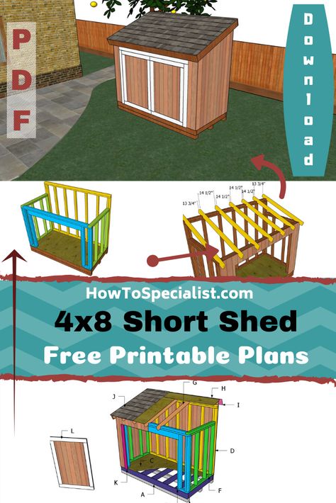 4x8 Short Lean to Shed - Free DIY Plans | HowToSpecialist - How to Build, Step by Step DIY Plans Diy Shed Plans 4x8, Diy Lean To Shed, Pole Garage, 4x8 Shed, Generator Shed, Small Shed Plans, Small Shed, Diy Storage Shed Plans, Building A Storage Shed