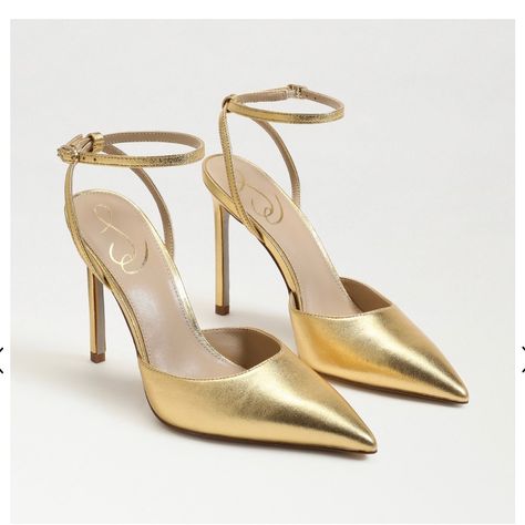 Gold Heels Wedding, Reception Shoes, Gold High Heels, Metallic Pumps, Strappy High Heels Sandals, Shoes Heels Classy, Ankle Strap Sandals Heels, Gold Pumps, Pointed Heels