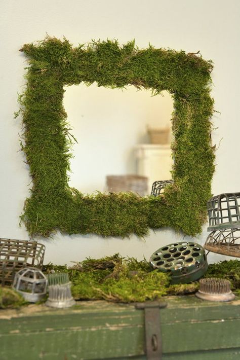 Moss Mirrors, Mossy Mirror, Square Moss Mirror, Mirror Moss, Fairy Moss Mirror, Moss Mirror Rectangle, Moss And Flower Mirror, Forest Room Ideas, Gothic Moss Mirror