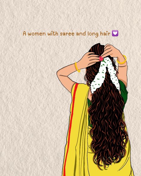 A Women with saree and long hair💟 . . Art by @o_adapilla Follow for more🫶 . . #love #aesthetic #girlthings #longhair #illustration #india #explore #o_adapilla #instagram #artwork #quotes #artoftheday Saree Quotes For Instagram, Refreshing Quotes, Long Hair Art, Long Hair Quotes, Goddess Illustration, Saree Quotes, Girls Animation, Refresh Quotes, Artwork Quotes