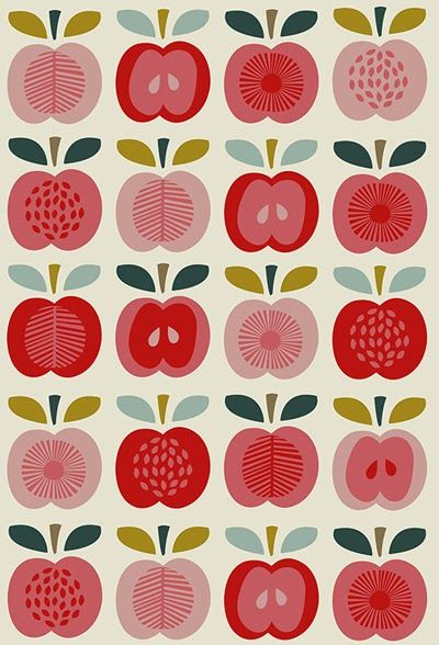 Retro Design Packaging, Apple Graphic Design, Vintage Fabric Prints, Apple Autumn, Autumn Apples, Apple Illustration, Pattern Cards, Apple Pattern, Apple Print