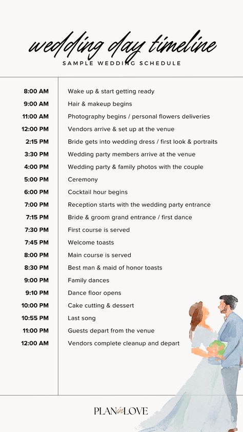 Getting Ready Timeline Wedding Day, Wedding Party Schedule, Wedding Year Timeline, Sample Timeline Wedding, Wedding Day Timeline For Bridal Party, Itenery For Wedding, Bride Timeline Wedding Day, Wedding List Checklist Planners, October Wedding Timeline