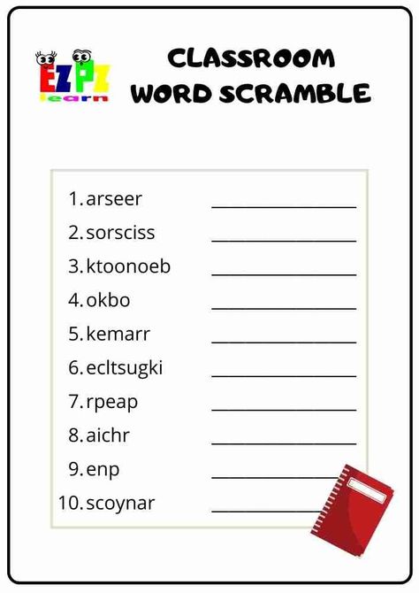 More fun with your teaching with Free Printable English Word Scramble with topic School Objects worksheets for ESL teachers using for kindergarten, preschool and so on you can either download or print directly from our website. English Games For Kids, Jumbled Words, Unscramble Words, Scramble Words, Esl Resources, Shapes For Kids, English Word, Word Scramble, Esl Teachers