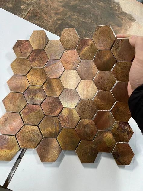 Hexagon Vintage Metal Stainless Steel Aluminum Mosaic Kitchen Bathroom — My Building Shop Rustic Kitchen Tile Backsplash, Copper Tiles Backsplash, Honeycomb Tile Kitchen Backsplash, Cooper Backsplash, Moody Kitchen Backsplash, Brass Backsplash Kitchen, Western Kitchen Backsplash, Copper Accents Kitchen, Backsplash Behind Stove Only