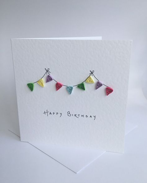 Birthday Card Simple Design, Christmas Birthday Cards Diy, Quilling Happy Birthday Card, Cards Handmade Birthday Female, Happy Birthday Cards Simple, Birthday Card Mum Handmade, Birthday Card Quilling, Quilled Greeting Cards, Simple Quilling Cards