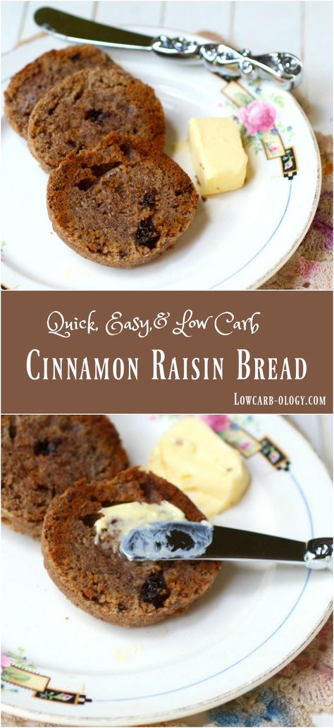 This low carb cinnamon bread with raisins has just 4.3 net carbs and it's so… Bread With Raisins, Restless Chipotle, Low Carb Low Fat Recipes, Lowest Carb Bread Recipe, Cinnamon Raisin Bread, Raisin Bread, Keto Cake, Cinnamon Raisin, Low Carb Eating