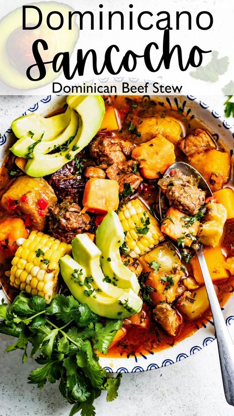 Dominican Beef Recipes, Dominican Stewed Beef, Beef Sancocho Recipe, Columbian Sancocho, Dominican Crockpot Recipes, Dominican Chicken Soup Recipes, Healthy Dominican Recipes, Dominican Stewed Chicken, Dominican Soup Recipes