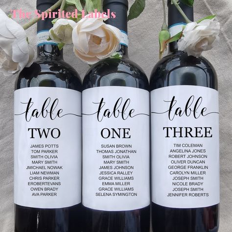 Wine Bottle Seating Chart Wedding, Wine Bottle Seating Chart, Bottle Seating Chart, Wine Bottle Table Numbers, Customised Wine Bottles, Winery Wedding Decorations, Wine Bottle Table, Custom Table Numbers, Wedding Bottle Labels