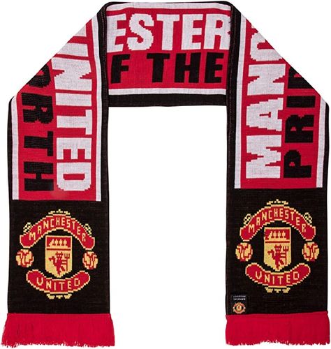 $25.70 FREE Returns Hand Wash Only Officially licensed - Authentic EPL 4 1/2 feet woven 2 sided knit scarf with club crest at each end Quality guaranteed Soccer Scarf, Double Fringe, Daughters Boyfriend, Cooling Scarf, Manchester United Football, Branded Scarves, Black Pride, Football Gifts, Knit Scarf