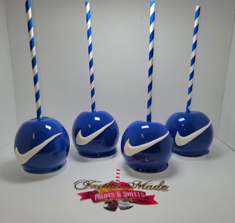 Nike Chocolate Covered Strawberries, Sneaker Cake Pops, Sneaker Ball Candy Table, Sneaker Ball Treat Table, Basketball Candy Apples, Sneaker Ball Food Ideas, Sneaker Theme Baby Shower Ideas, Nike Party Theme, Nike Baby Shower Theme