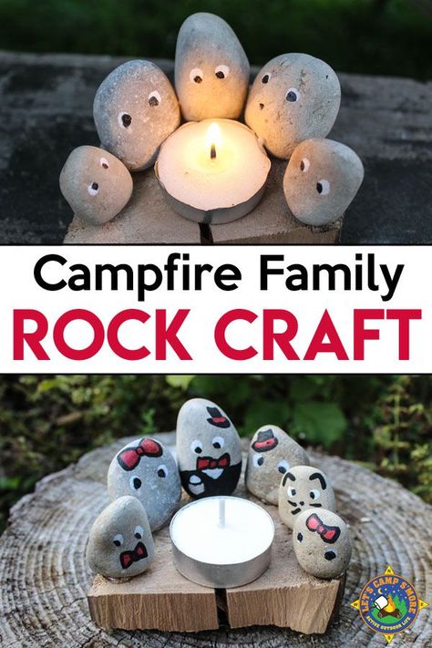 Rock Family Camping Craft - Everyone will love this adorable campfire family. Create this Campfire Family Camping Rock Craft using pebbles and a tea light candle. Fun for kids of all ages! #camping #craft Camping Craft, Camping Activities For Kids, Rock Family, Vans Girl, Festival Camping, Camping Games, Camping Theme, Camping Activities, Diy Origami