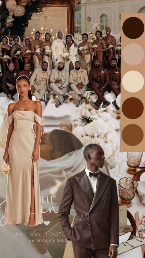 Coffee Brown Wedding Theme, Espresso Wedding Color Palettes, Brown Tone Wedding, Wedding Color Schemes Champagne, Black People Wedding Colors, Brown Theme Wedding, Fall Wedding Black People, Shades Of Brown Wedding, Wedding Color Schemes Black People