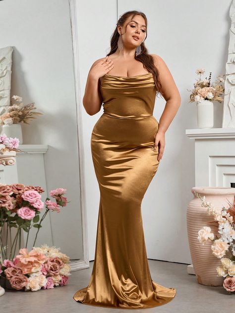 SHEIN Belle Gorgeous Satin Suspender High Waisted Elegant Bridesmaid Dress Maxi Women DressesI discovered amazing products on SHEIN.com, come check them out! Gold Maid Of Honor Dress, Champagne Gold Bridesmaid Dresses, Bridesmaid Dress Color Schemes, Dress Satin Bridesmaid, Yellow Gold Dress, Gold Bridesmaid Dresses, Elegant Bridesmaid Dresses, Maid Of Honour Dresses, Bridesmaid Dress Colors