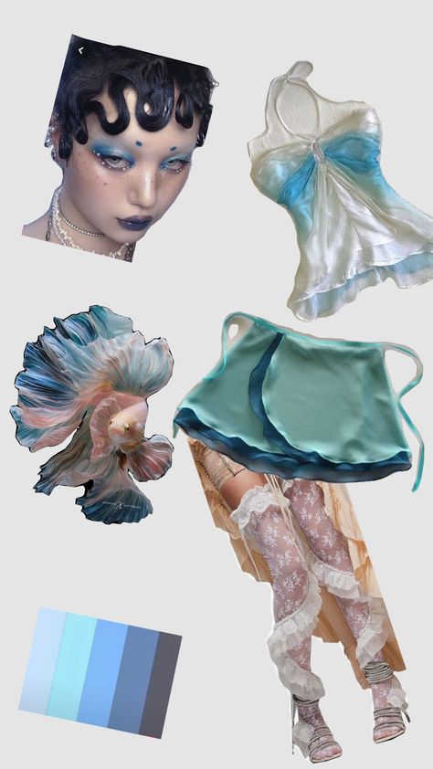 pearlescent blue betta fish inspired outfit Fish Inspired Outfit, Fish Aesthetic Outfit, Koi Fish Costume, Beta Fish Costume, Fish Outfit Aesthetic, Fish Outfit, Fish Inspired Fashion, Fish Dress, Fish Costume