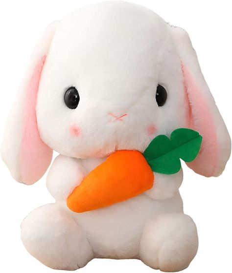 Sitting Lop Eared Rabbit, Easter White Rabbit Stuffed Bunny Animal with Carrot Soft Lovely Realistic Long-Eared Standing Pink Plush Toys (White-Carrot,8.6in/22cm) Lop Eared Rabbit, Rabbit Plush Toy, Stuffed Bunny, Teddy Bear Gifts, Easter Bunny Plush, Soft Stuffed Animals, Rabbit Easter, Rabbit Dolls, Cute Easter Bunny