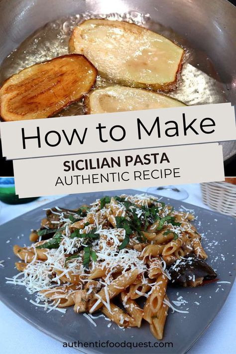 Bright with explosive flavors, this pasta alla norma authentic recipe, brings you the tastes of a classic Sicilian pasta dish from Catania. With eggplants, tomatoes, a generous amount of salted ricotta cheese plus fresh basil, this beautiful dish comes easily together in no time. | Authentic Food Quest Fresh Ingredient Recipes, Sicilian Pasta, Pasta Alla Norma, Fresh Tomato Sauce, Mediterranean Cuisine, Pasta Dish, Authentic Recipes, Ricotta Cheese, Beautiful Dishes