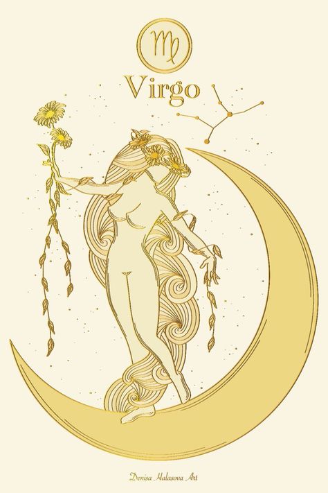 This unique and elegant Virgo star sign art print makes a perfect gift for your fave Virgo friend (or for yourself :)). These zodiac prints look and feel luxurious and will last a lifetime. They are all drawn by me and are printed by a professional local company. * PEPER TYPE: - Sizes A5, A4 and A3 - high-quality 240gms ivory paper with PEARLY FINISH (they look very unique) - All the larger prints (16X20 and up) are printed on high-quality 270gms poster paper * Free worldwide shipping Virgo Illustration, Virgo Images, Star Sign Art, Virgo Star, Virgo Star Sign, Virgo Art, Virgo Gifts, Astrology Birthday, Astrology Virgo