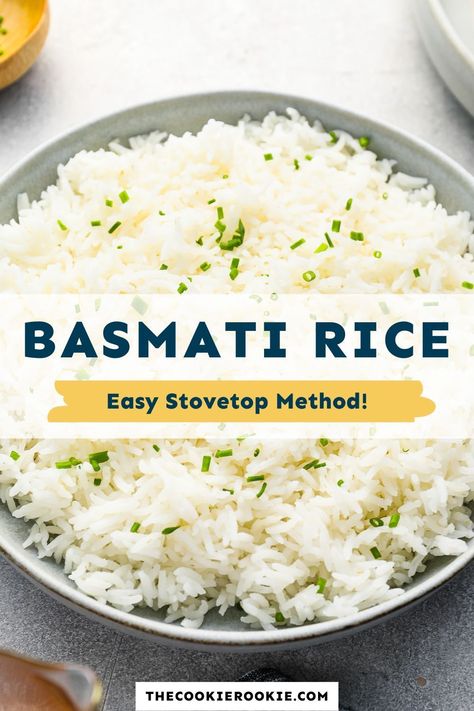 Say goodbye to sticky rice and hello to perfect Basmati rice every time! With this easy stovetop recipe, all you need is rice, water, and salt to achieve fluffy, white rice in just 25 minutes. Great for meal prep or any dinner. Check out the recipe on my site! Basmati Rice Recipes, Comfort Pasta, Bulgur Wheat, Cooking Basmati Rice, The Cookie Rookie, Cookie Rookie, Flavorful Vegetables, Stove Top Recipes, Rice Side Dishes