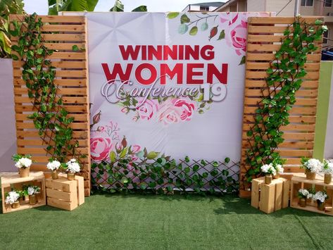 A beautiful backdrop for Winning Women Conference 2019 in Ghana. Women’s Conference Photo Booth, Decor For Womens Conference, Womens Ministry Events Decor, Womens Conference Theme Ideas, Womens Conference Backdrop, Ladies Conference Decor, Conference Backdrop Design, Women’s Conference Decor, Alabaster Decor