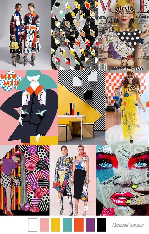 POP COLLAGE - color, print & pattern trend inspiration for Fall 2019 ... Pattern Curator, Board Layout, Collage Pattern, Retro Colours, Fashion Trend Inspiration, Pop Art Fashion, Winter Typ, Art Appliqué, Fashion Inspiration Board