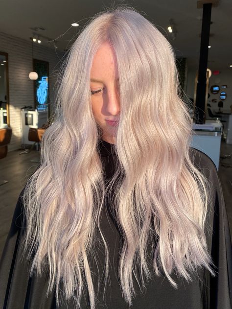 Platinum Blonde Hair Purple Tint, Icy Lavender Hair, Icy Hair, Blonde Long Hair, Icy Blonde Hair, Lavender Hair, Icy Blonde, Long Hair Color, Ash Blonde Hair