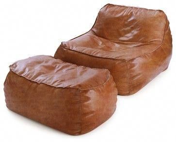 Rust Leather Bean Bag Lounge Chair & Ottoman contemporary-bean-bag-chairs #moviechairs Bean Bag Lounge Chair, Leather Bean Bag Chair, Bean Bag Lounge, Leather Bean Bag, Brown Accent Chair, Lounge Chair Ottoman, Wooden Dining Room Chairs, Kids Bean Bags, Bean Bag Sofa