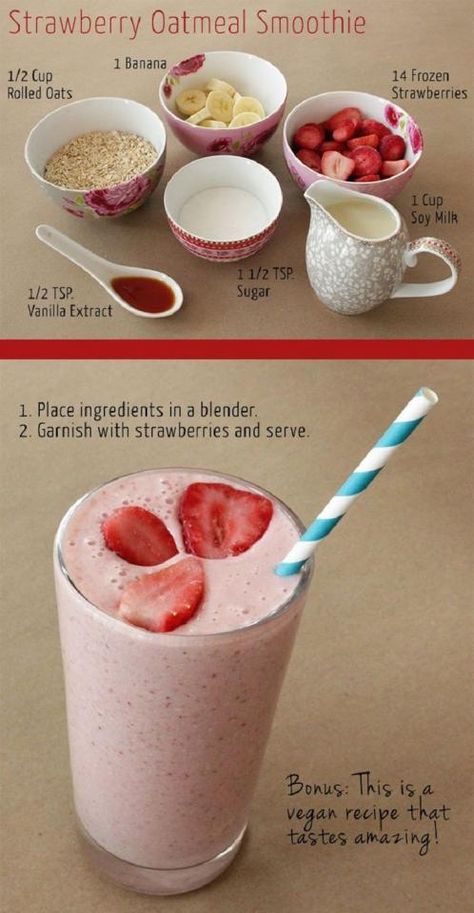 Strawberry Oatmeal Smoothie, Oatmeal Smoothie, Resep Smoothie, For Two, Crockpot Healthy, Strawberry Oatmeal, Easy Healthy Smoothies, Breakfast Smoothie Recipes, Chicken Healthy