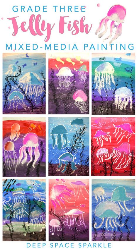 Jellyfish art project for boys and girls. Super easy drawing & painting project from Deep Space Sparkle Boys Drawing, Third Grade Art, Grade Three, Jellyfish Painting, Deep Space Sparkle, 2nd Grade Art, Jellyfish Art, 4th Grade Art, 3rd Grade Art