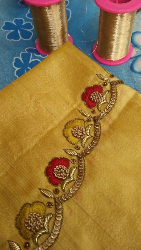 New Hand Work Designs Blouse, Dress Hand Work Design, Jardosi Work Design On Blouse, Hand Work Neck Designs, Khatli Work Blouse Design New Simple, Jardosi Maggam Work Blouse Designs, Jardosi Work Design In Kurti, Nice Blouse Designs, Jardoshi Work Design Kurti