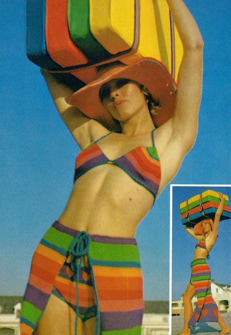 Rainbow Bikini and Cover-up Vintage Knitting Pattern Instant Download Beach Coverup Pattern, Knitted Rainbow, Beach Maxi Skirt, Womens Knitting Patterns, Vintage Swim, Vintage Swimwear, Vintage Knitting Patterns, Pdf Knitting Pattern, Vintage Knitting