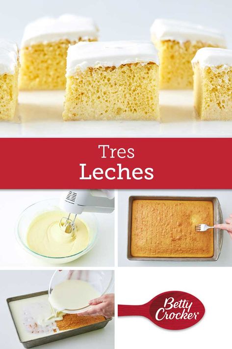 Betty Crocker Tres Leches Cake, Tres Leches Cake Eggless, Betty Crocker Cake Mix Recipes, Easy Tres Leches Cake, Vanilla Cake Mix Recipes, Easy Tres Leches, Cake Pastries, Betty Crocker Cake Mix, Box Cake Recipes