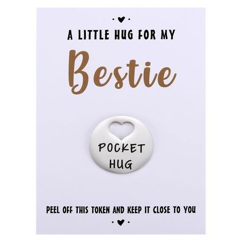 PRICES MAY VARY. *Perfect Little Pocket Momento* A cute pocket hug token attached to greeting card, featuring a small message "A little hug for my bestie", you can peel off this token and keep it close to you. This is a lovely gift send to family and friends you are missing a hug during these hard times. It's the small things that say the biggest words, pocket hug token gifts may be the closest we can get to a hug at the moment and you can send a hug through the post to your nearest and dearest Send A Hug, For My Bestie, Miss You Gifts, Pocket Hug, Big Words, Sending Hugs, Gift For Best Friend, My Bestie, Hard Times