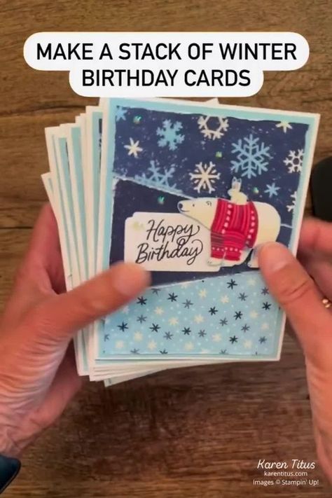 Simple Stampin Up Christmas Cards 2023, Diy Winter Birthday Cards, January Cards Ideas, New Christmas Card Ideas, January Birthday Cards Ideas, Quick Diy Birthday Cards, Stamped Christmas Cards Ideas, Stampin Up Polar Bear Christmas Cards, Christmas Cards Stampin Up Ideas Simple