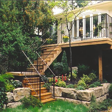 second story decks Deck Stairs Ideas, Second Floor Deck, High Deck, Deck Landscaping, Second Story Deck, Deck Remodel, Accident Prone, Deck Steps, Building Stairs