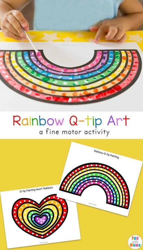 Q Tip Art, Q Tip Painting, Rainbow Activities, Fine Motor Activities For Kids, Preschool Fine Motor, Free Printable Activities, Activities For Preschool, Fine Motor Skills Activities, Motor Skills Activities