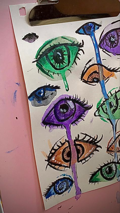 Watercolor Art Alt, Droopy Eyes Drawing Trippy, Trippy Abstract Art, Eye Painting Trippy, Grunge Paintings Easy, Hippie Watercolor Painting, Alt Painting Ideas, Watercolor Trippy, Grunge Canvas Painting