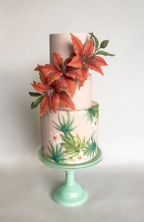 Fine Art Wedding Cakes — Honey Crumb Cake Studio | Seattle Bakery | Custom Cakes | Wedding Cakes Night Cake Ideas, Havana Nights Cake, Havana Nights Party Theme, Havana Nights Theme, Bohemian Cake, Wedding Cake Peach, Watercolor Wedding Cake, Havana Nights Party, Square Wedding Cakes