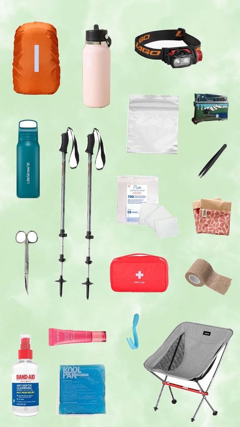 Collage go to 7 days hike essentials Day Hike Essentials, Hike Essentials, Hiking Essentials, Hiking Pack, Summer Hiking Outfit, Day Hike, Hiking Outfit, Hiking, Collage