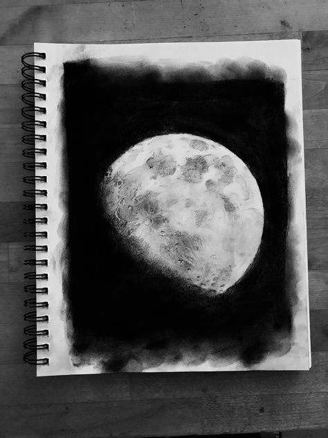 Charcoal sketch of the moon Easy Charcoal Drawings, Charcole Drawings, Charcoal Artwork, Nature Art Drawings, Pen Art Drawings, Charcoal Sketch, Moon Drawing, Charcoal Art, Art Tools Drawing