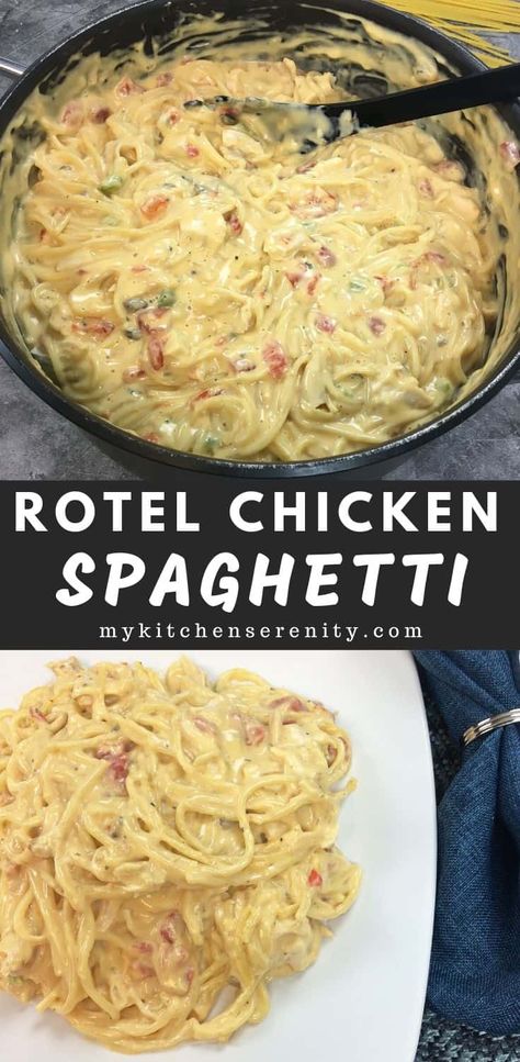 Simple Kid Friendly Dinners, Chicken Rotel, Easy Chicken Spaghetti Recipe, Rotel Chicken, Rotel Chicken Spaghetti, Easy Chicken Spaghetti, Chicken Soups, Creamy Chicken Spaghetti, Chicken Spaghetti Recipes