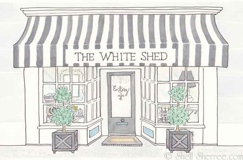 White Shed, Store Facade, Girl's World, Modern Country Style, Storefront Design, Building Drawing, Building Illustration, Architecture Drawing Art, Interior Illustration