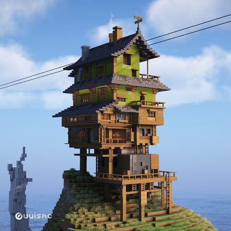 Guuis | Minecraft Builder | Cliffside Eyrie Lemme know what you think ? Built on @bakery_builders #minecraft #minecraftbuilds #minecrafthouse #minecraftideas | Instagram Minecraft Houses On Hill, Mineshaft Minecraft Ideas, Minecraft Stacked Houses, Cliffside House Minecraft, Minecraft Port Town, Minecraft Pirate Ship, Minecraft Neighborhood, Minecraft Empire, Pirate Minecraft