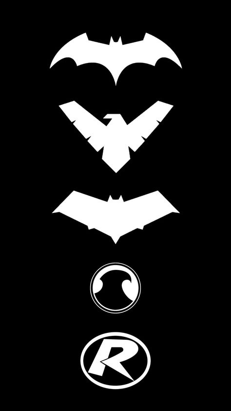 Bat Family Symbols, Batfam Poster, Dc Background Wallpapers, Bat Family Tattoo, Dc Comic Panels Black And White, Dc Robin Tattoo, Batfamily Tattoo, Batfam Wallpapers, Batboys Wallpaper