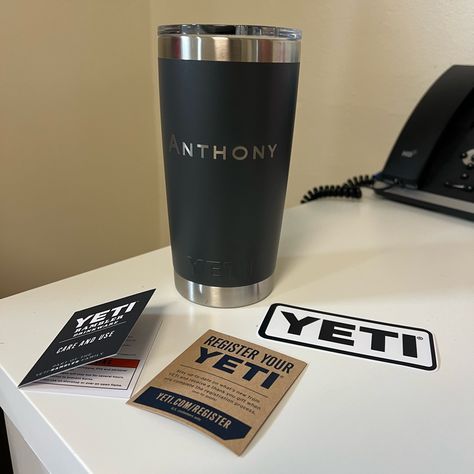 Nwt Custom 20oz Yeti Tumbler Charcoal Color Name On It: Anthony Perfect Gift For Someone Named Anthony! Perfect New With Tags Condition, I Bought The Wrong Name Lol. Open To Offers Yeti 30 Oz, Yeti Cooler, Chartreuse Color, Yeti Tumbler, Color Name, Thermos Bottle, Drink Holder, Wine Tumblers, Charcoal Color