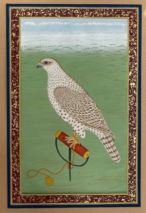 Excited to share this item from my #etsy shop: Falcon Eagle Birds miniature Painting in Mughal style (24c gold leaf border, original watercolor bird ,antique and vintage,home decor,exotic Hawk Painting, Mughal Miniature Paintings, Dubai Art, Gold Leafing, Mughal Paintings, Bird Stand, Eagle Bird, Bird Wall Decor, Fantasy Paintings